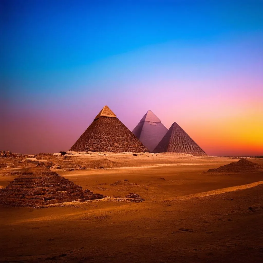 The Great Pyramids at sunset