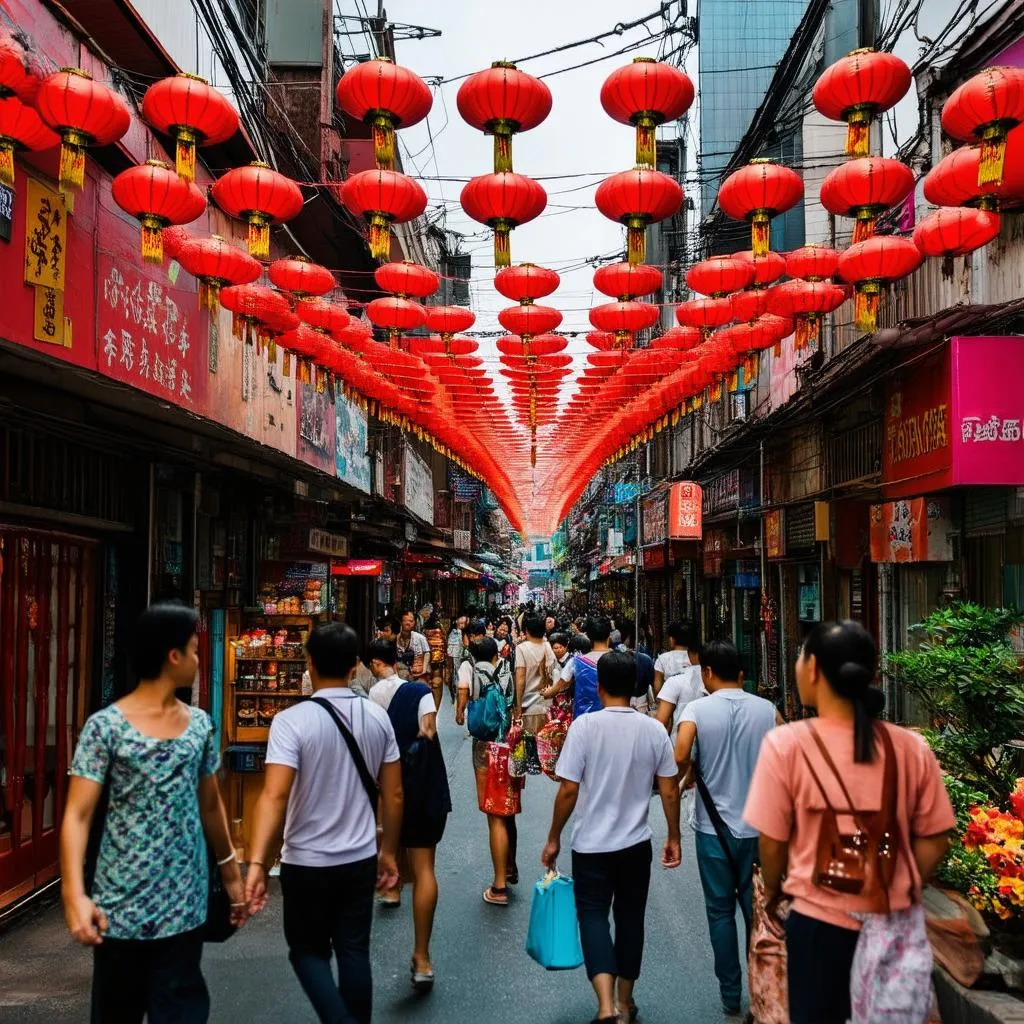 Busy street in Singapore's Chinatown