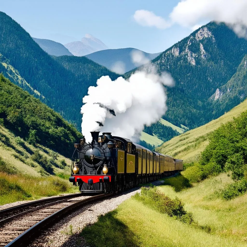 Scenic train journey through mountains