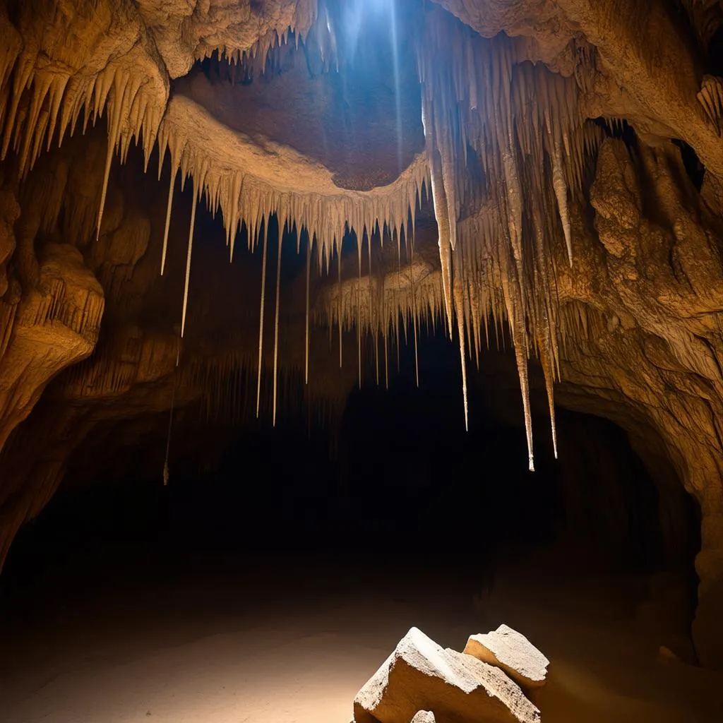 Massive cave passage with sunlight streaming in