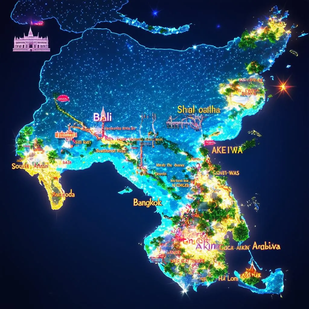 Map of Southeast Asia with highlighted destinations