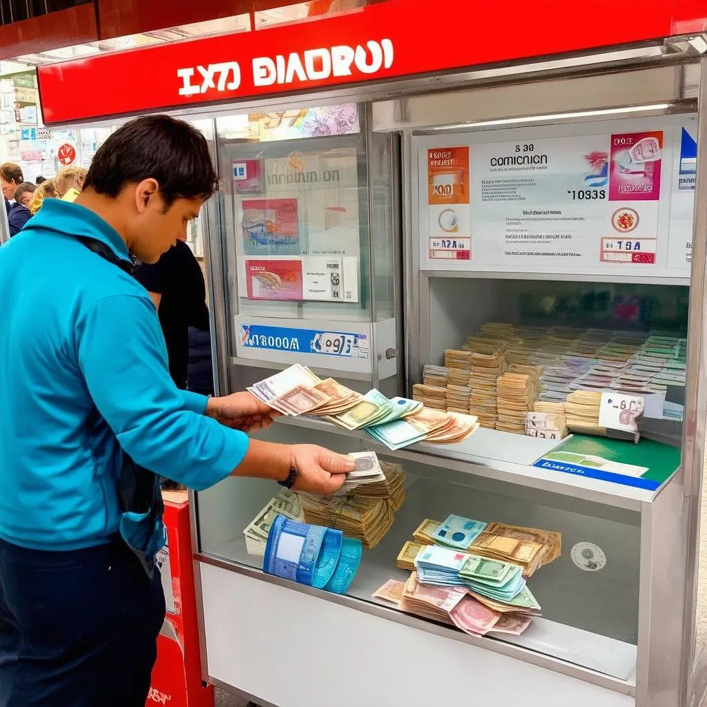 Tourists Exchanging Currency in Spain