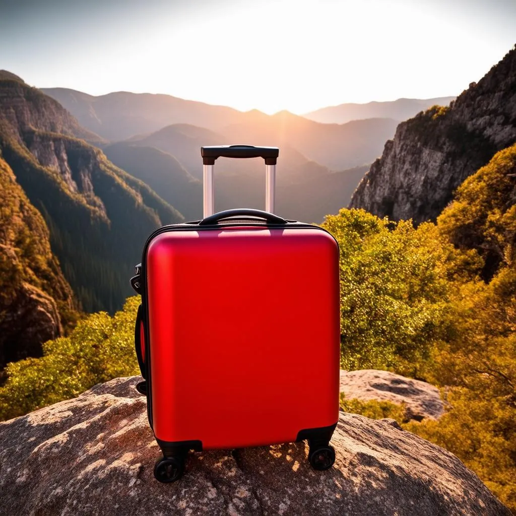 Suitcase on a mountain top