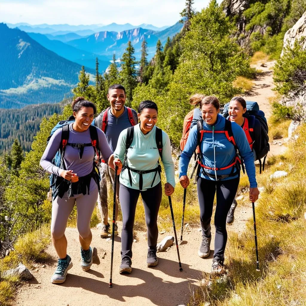 Group of friends on a mountain hike