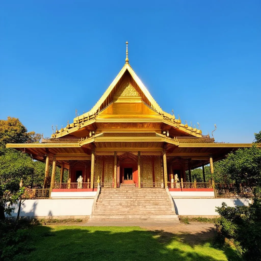 Serene temple amidst lush greenery