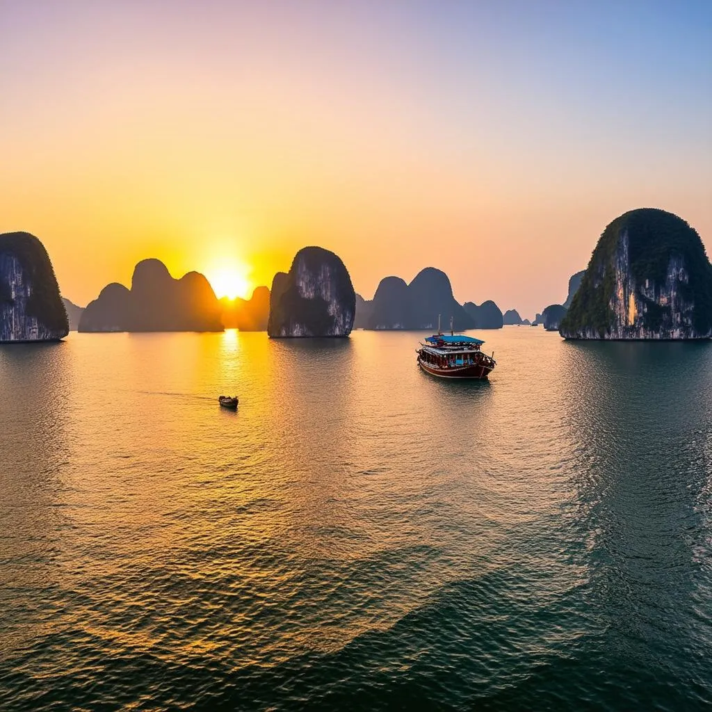 Sunset over Ha Long Bay