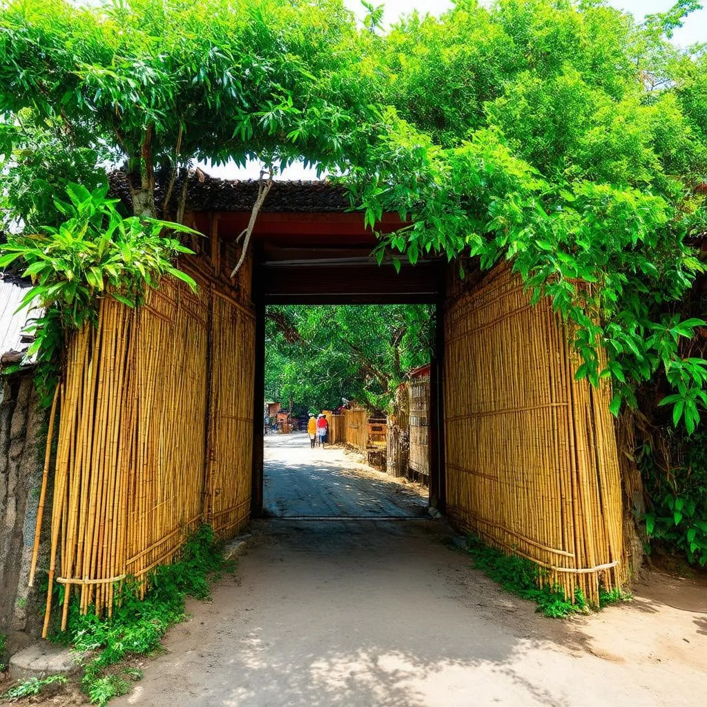 Entrance of Vietnamese village with bamboo gate