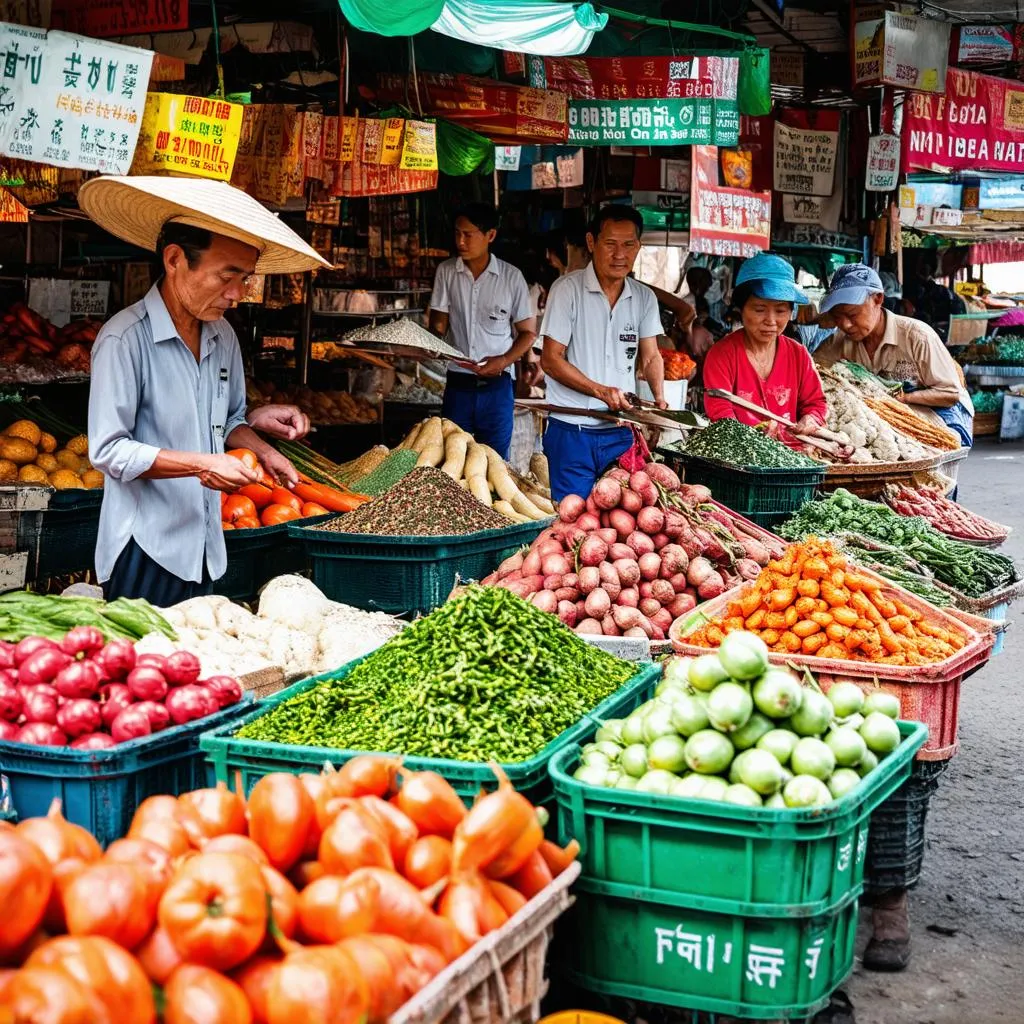 Bustling marketplace in Vinh