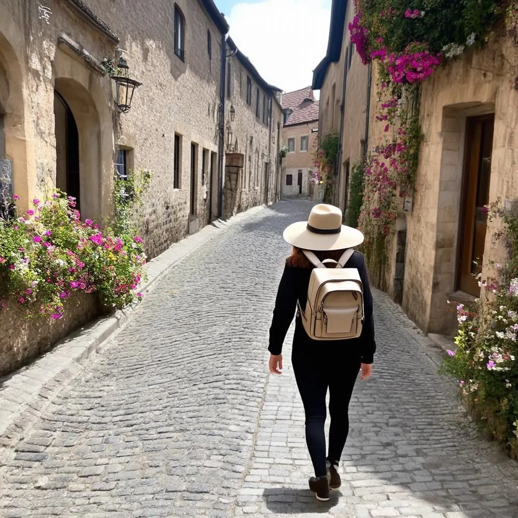 Woman exploring European city