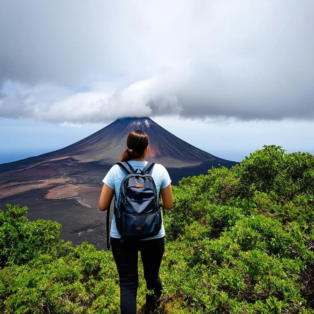 Female hiker enjoying the view from a Philippine volcano