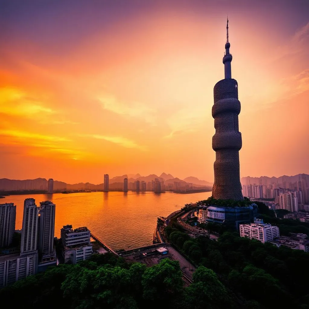 Yellow Crane Tower at Sunset