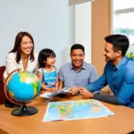 Family planning a trip with a travel agent