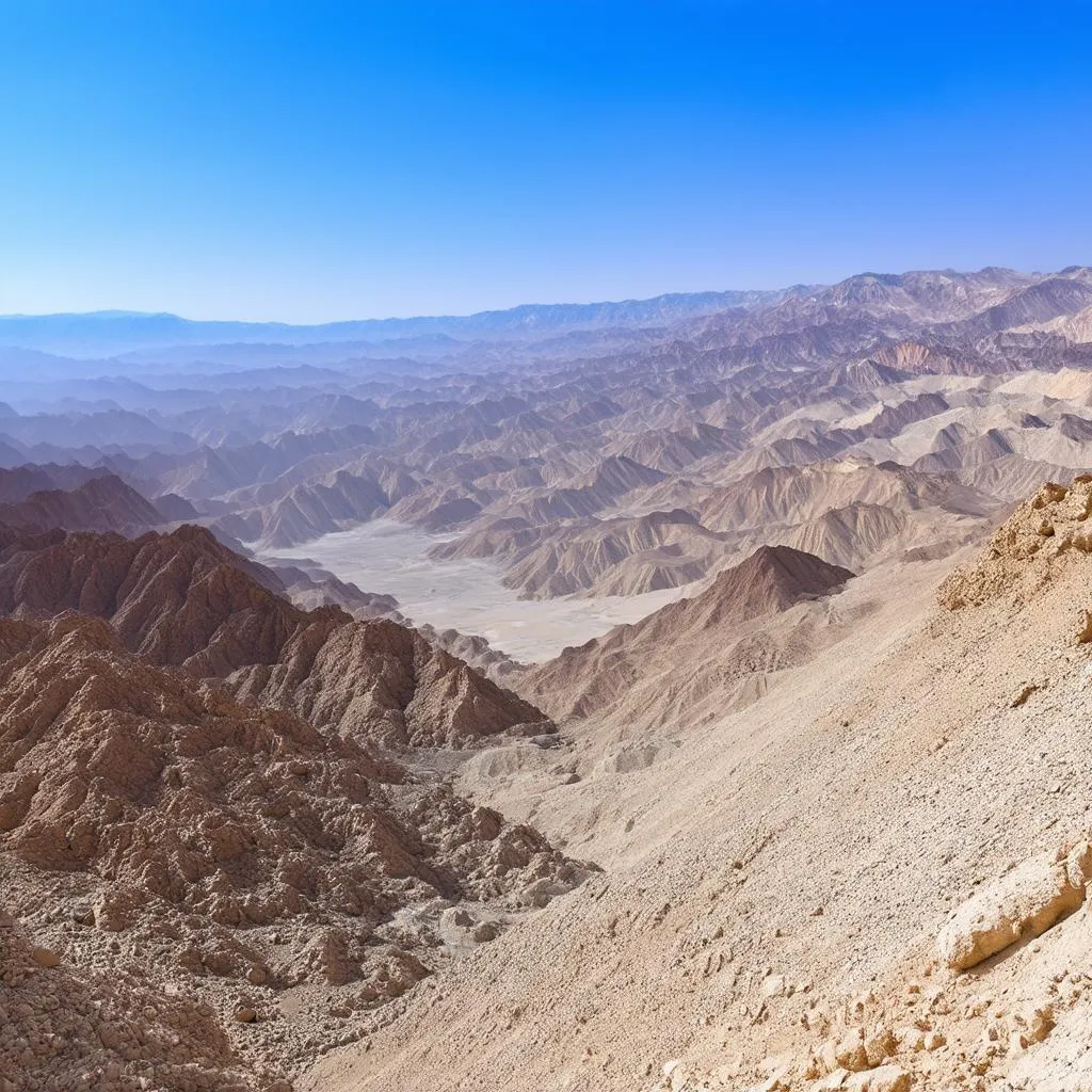 Rugged Afghan mountains in the distance.