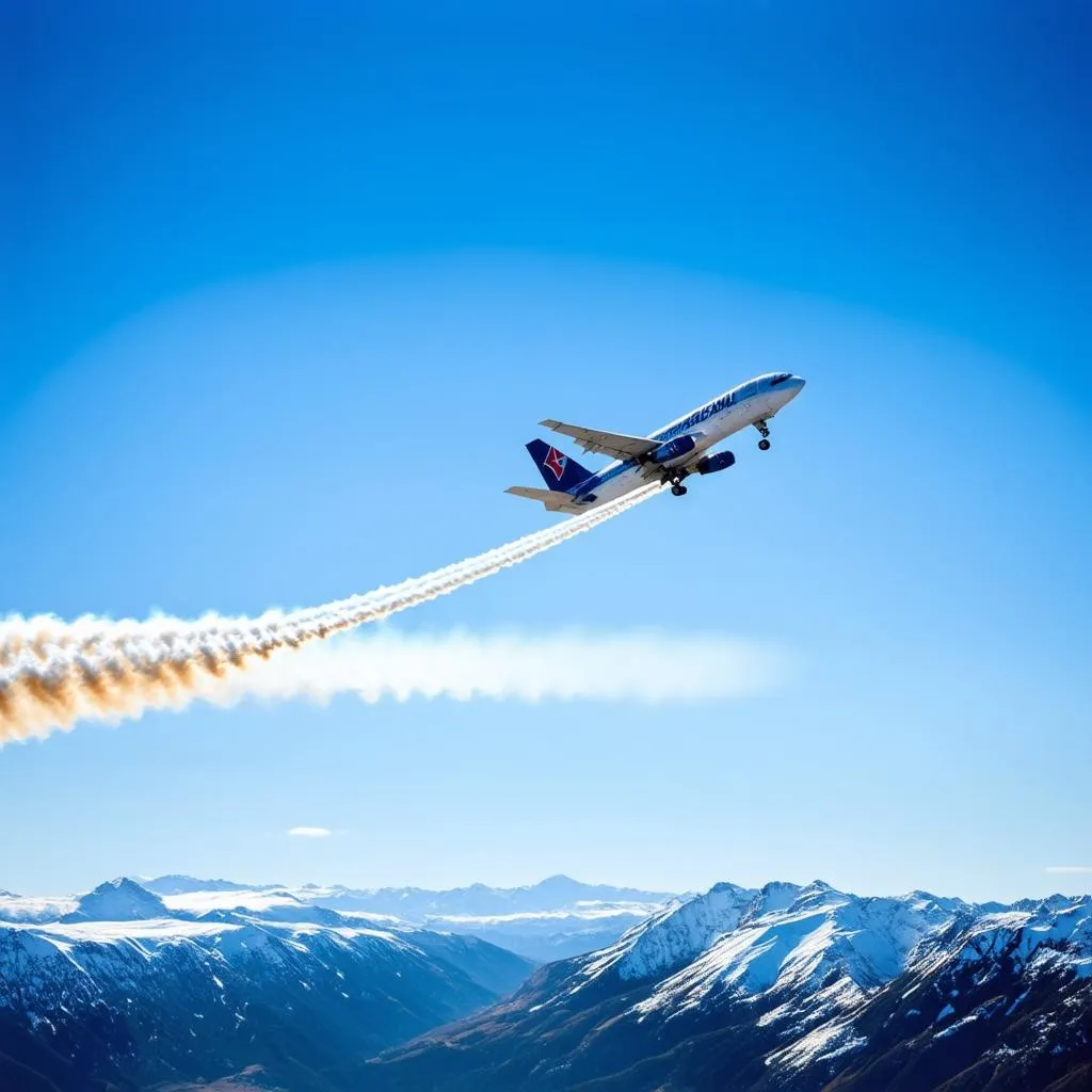 Airplane Flying Over Mountain Range