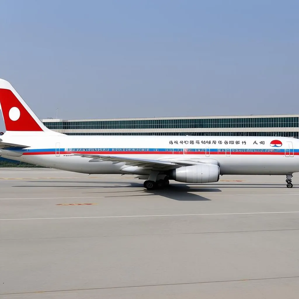 Airplane on runway in North Korea