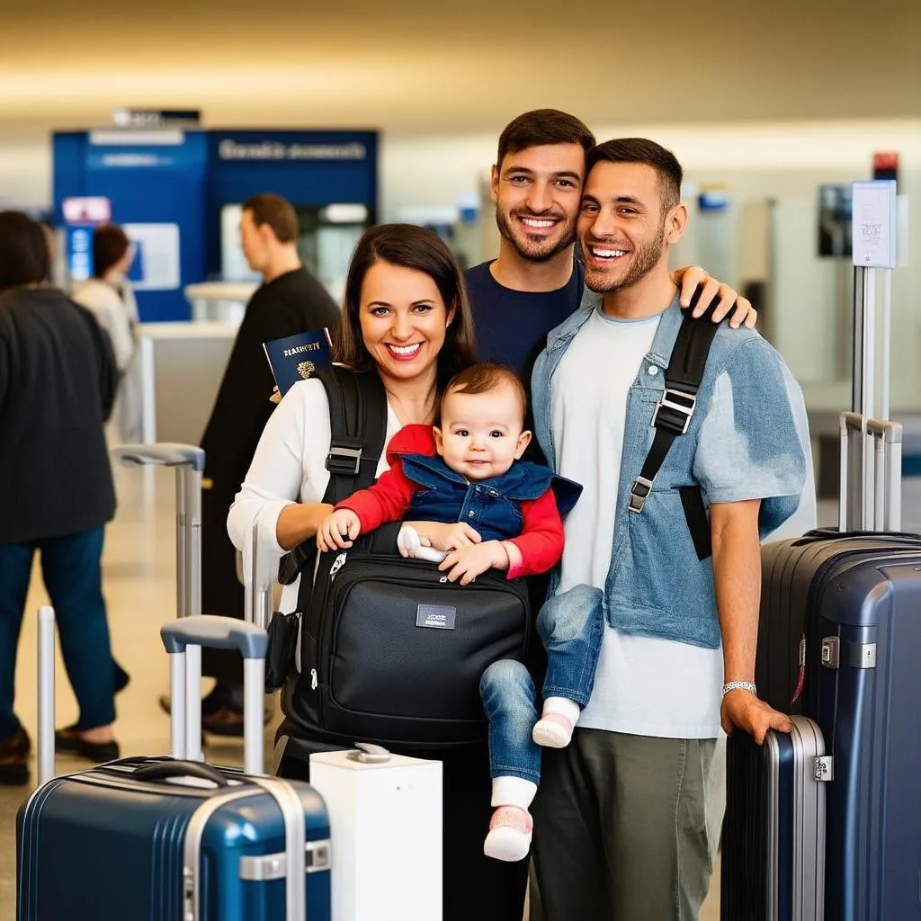 Family at airport check-in