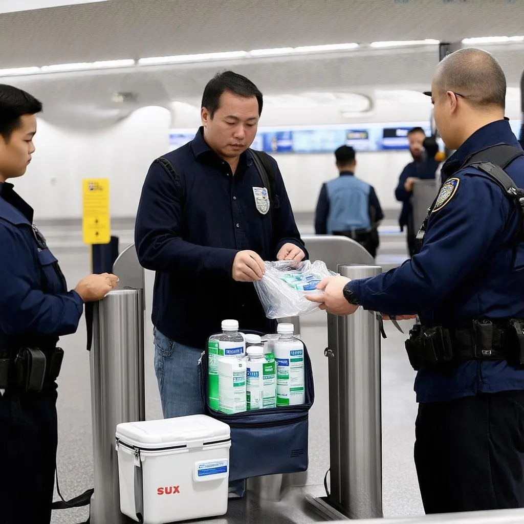 Medicine and cooler bag going through airport security