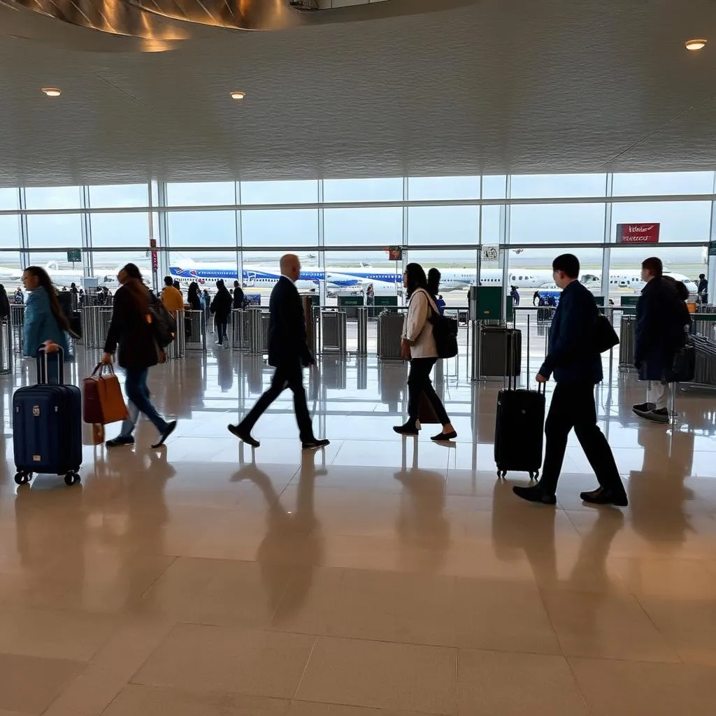 Busy airport terminal