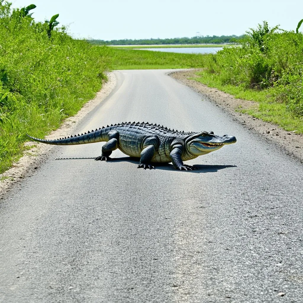 alligator on road