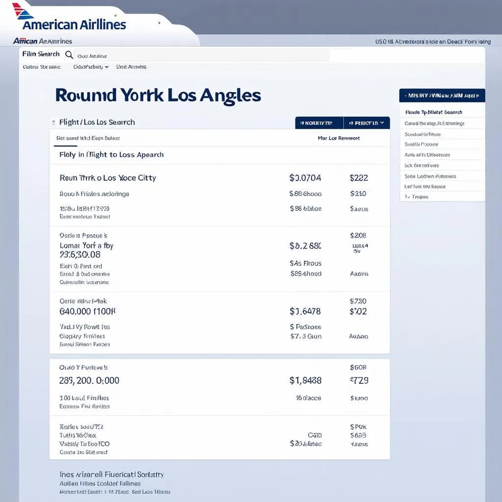 American Airlines flight booking interface