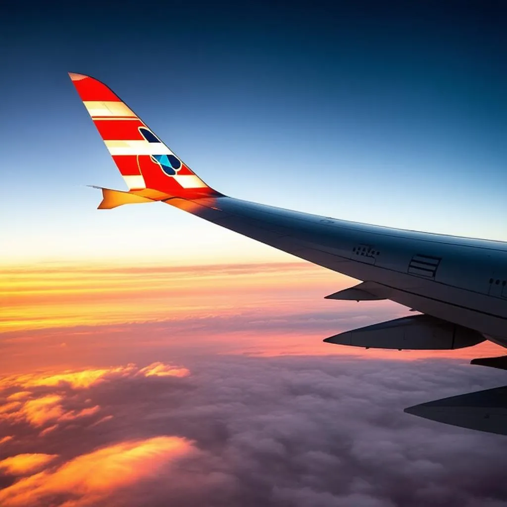 American Airlines plane flying above the clouds