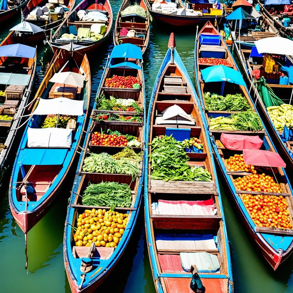 Aerial view of An Giang's floating market