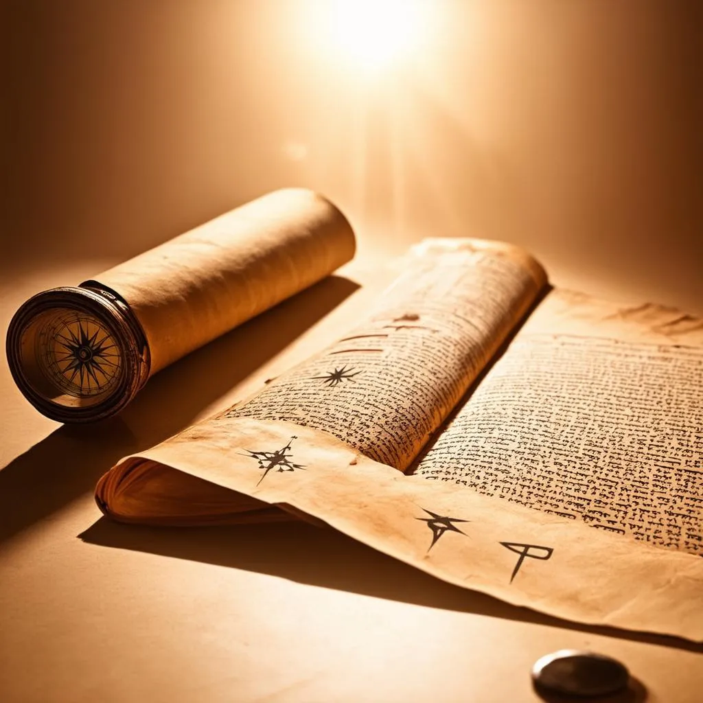 Ancient Scroll and Compass for Travel