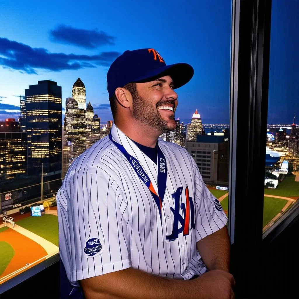 Announcer relaxing after work in hotel room