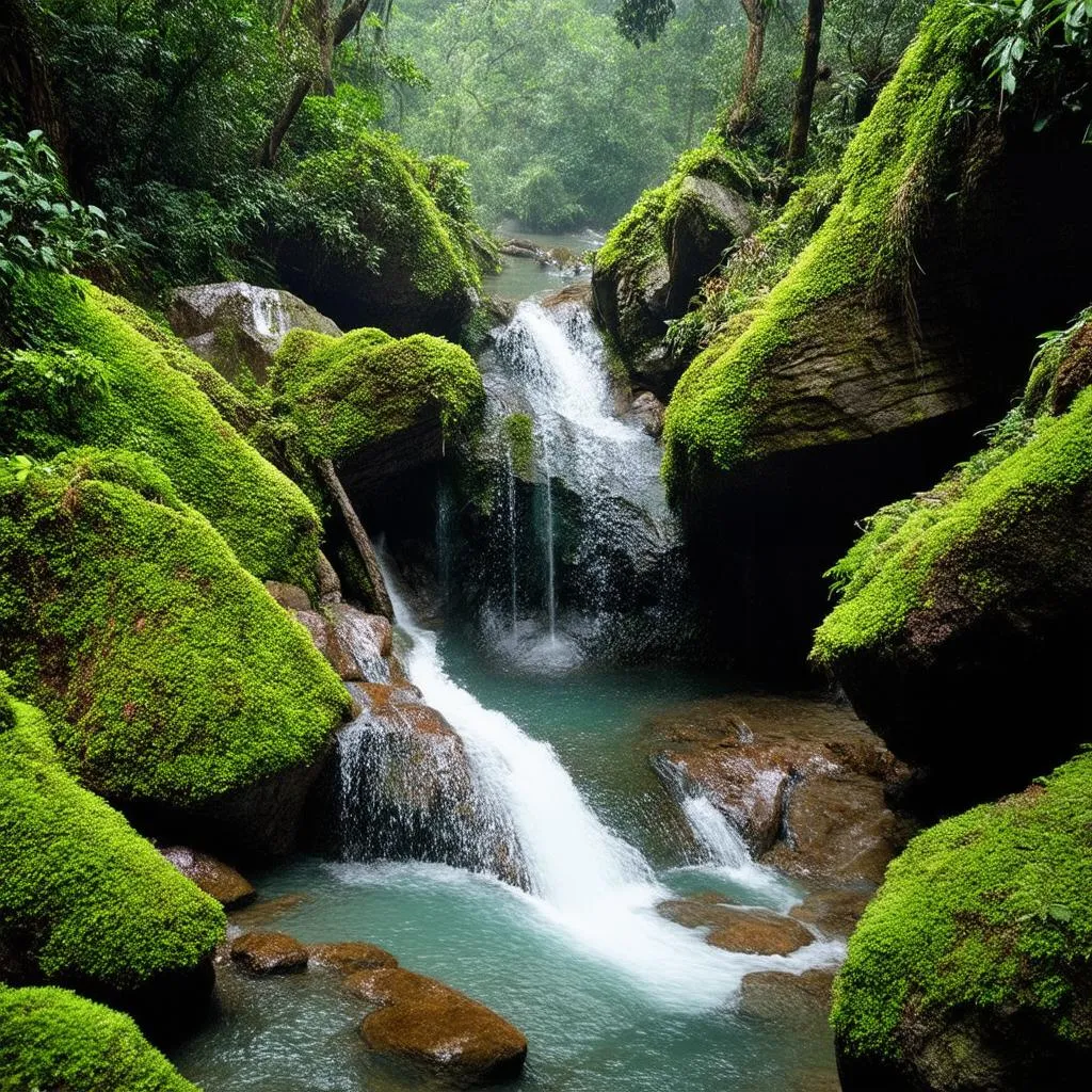 a hidden waterfall in Ba Vi mountains