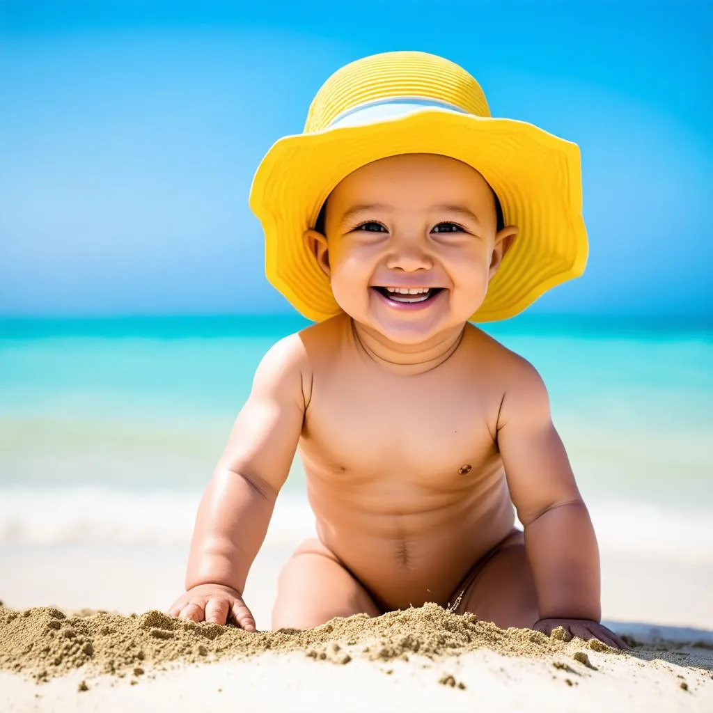 Baby playing on beach