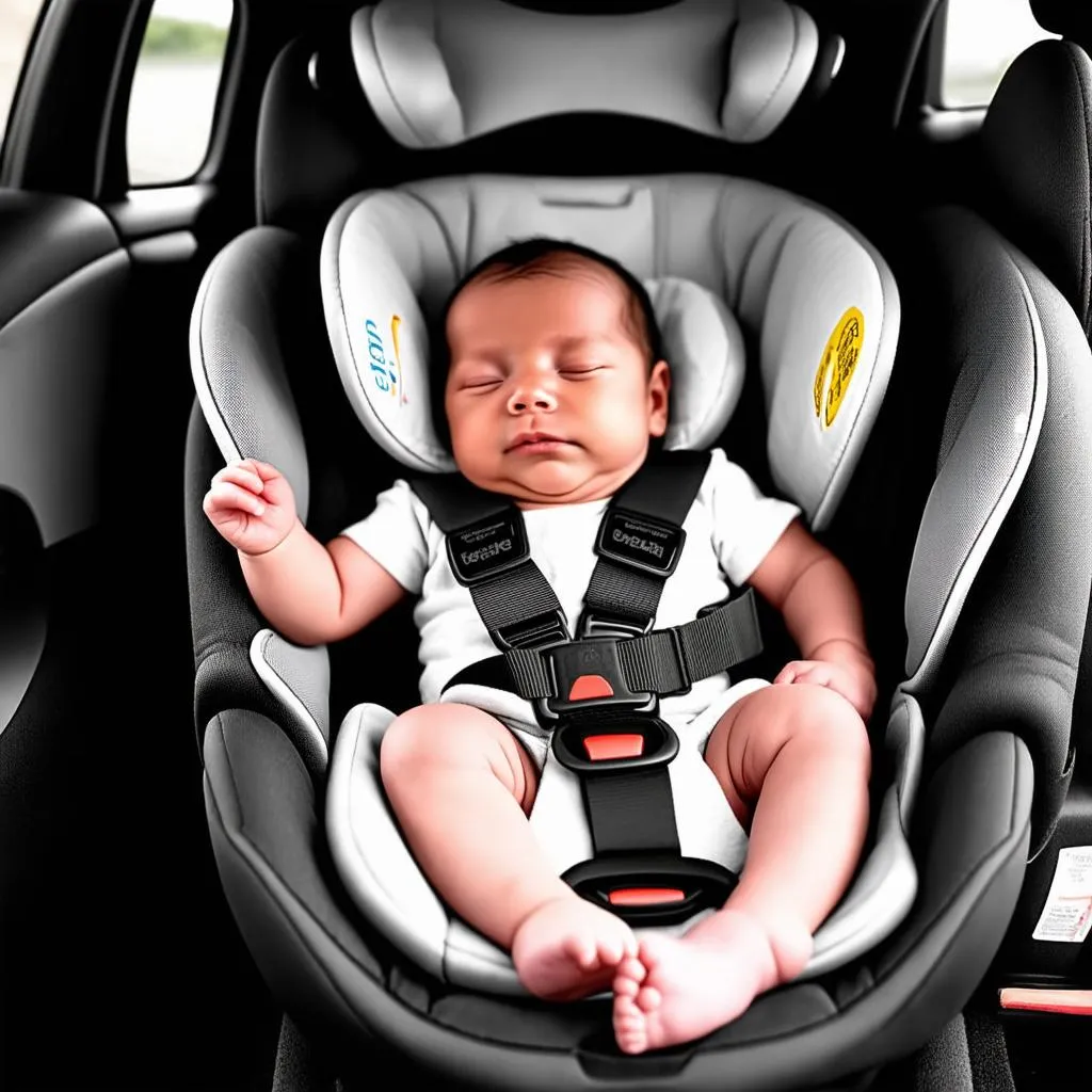 baby sleeping soundly in a car seat