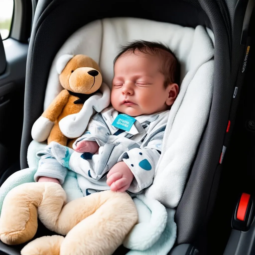 baby sleeping peacefully in carseat