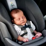 baby sleeping peacefully in a car seat