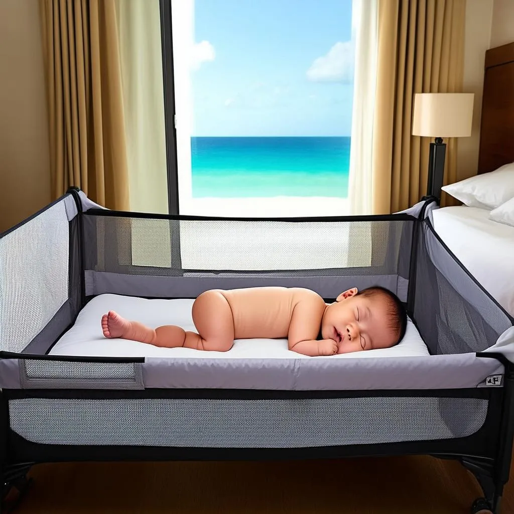 Baby Sleeping Peacefully in Travel Cot