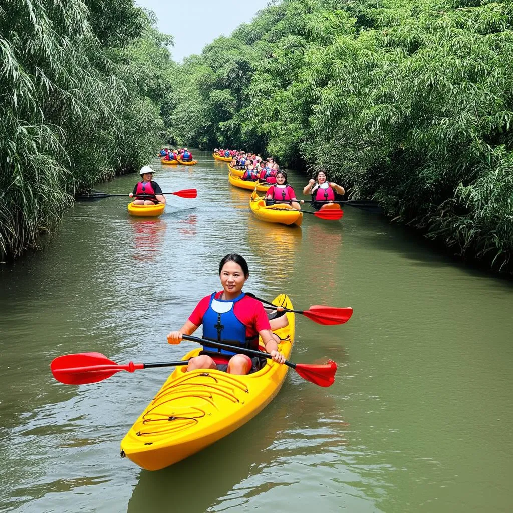 Tourists enjoying eco-tourism activities in Bac Ninh