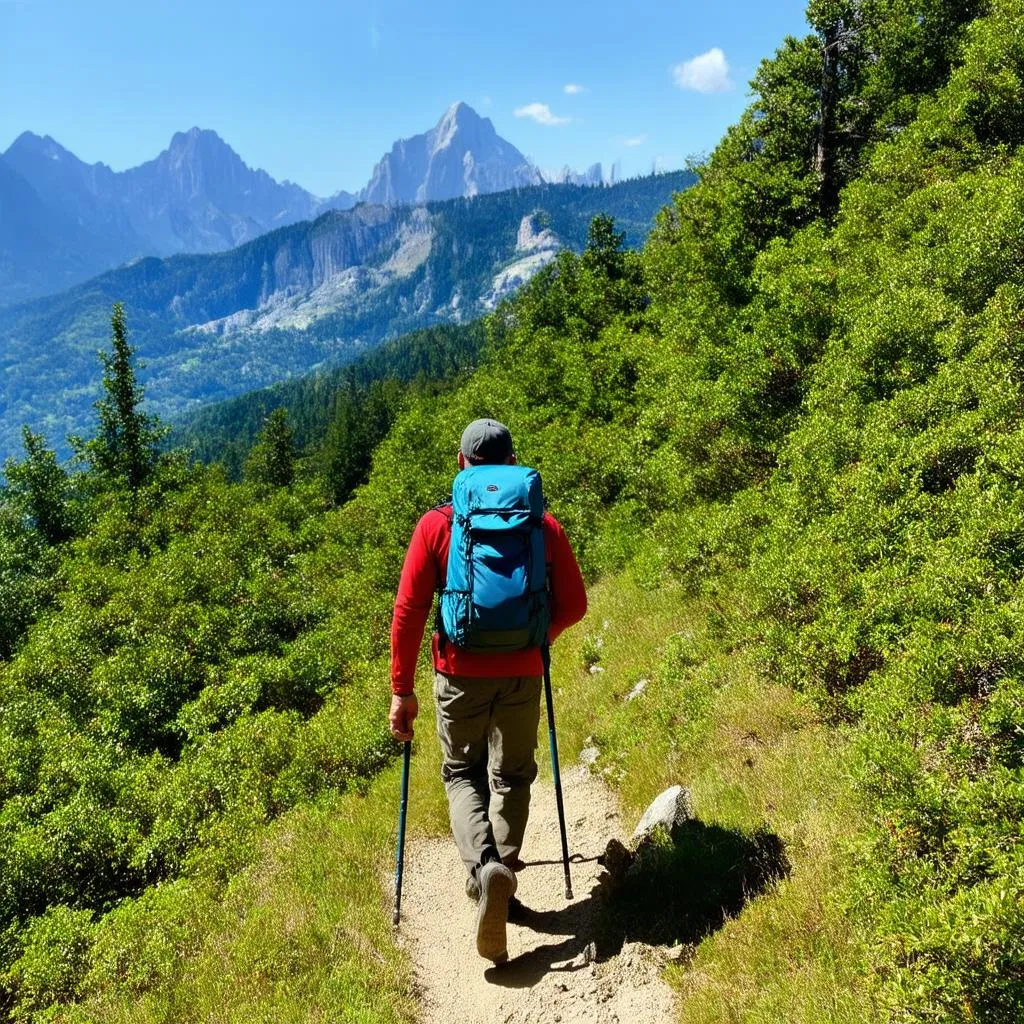 Backpacker Hiking Mountain Trail