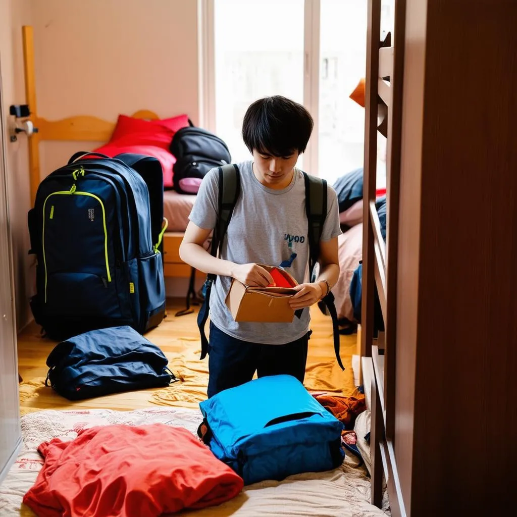 Backpacker in Hostel Dorm