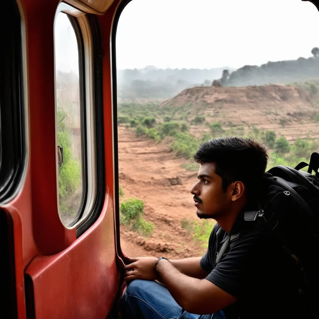 Backpacker on Indian Train