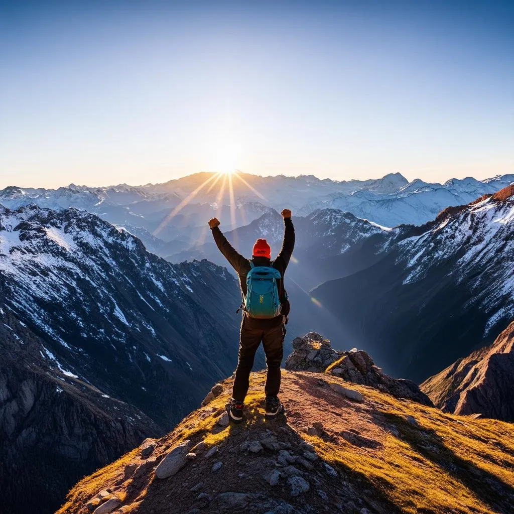 Backpacker on Mountain Top