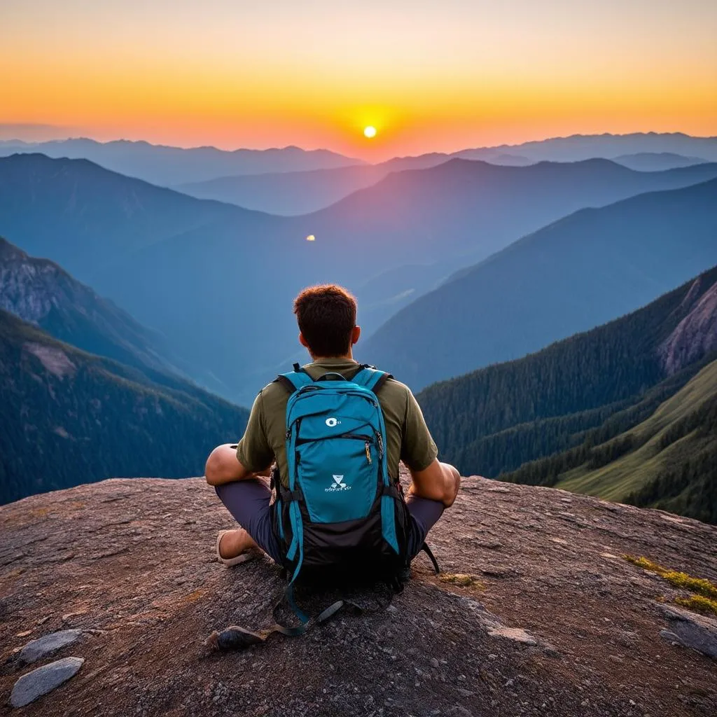 Backpacker Watching Sunset