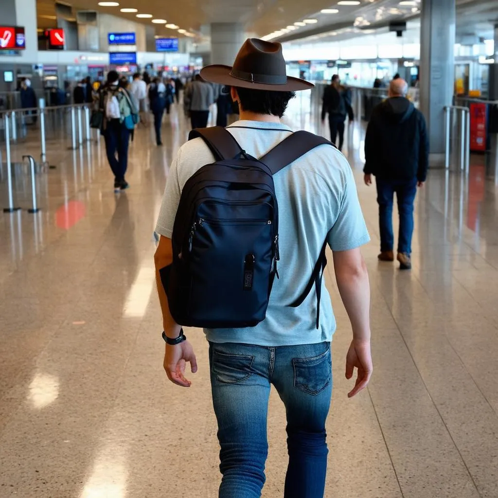 backpacker in airport