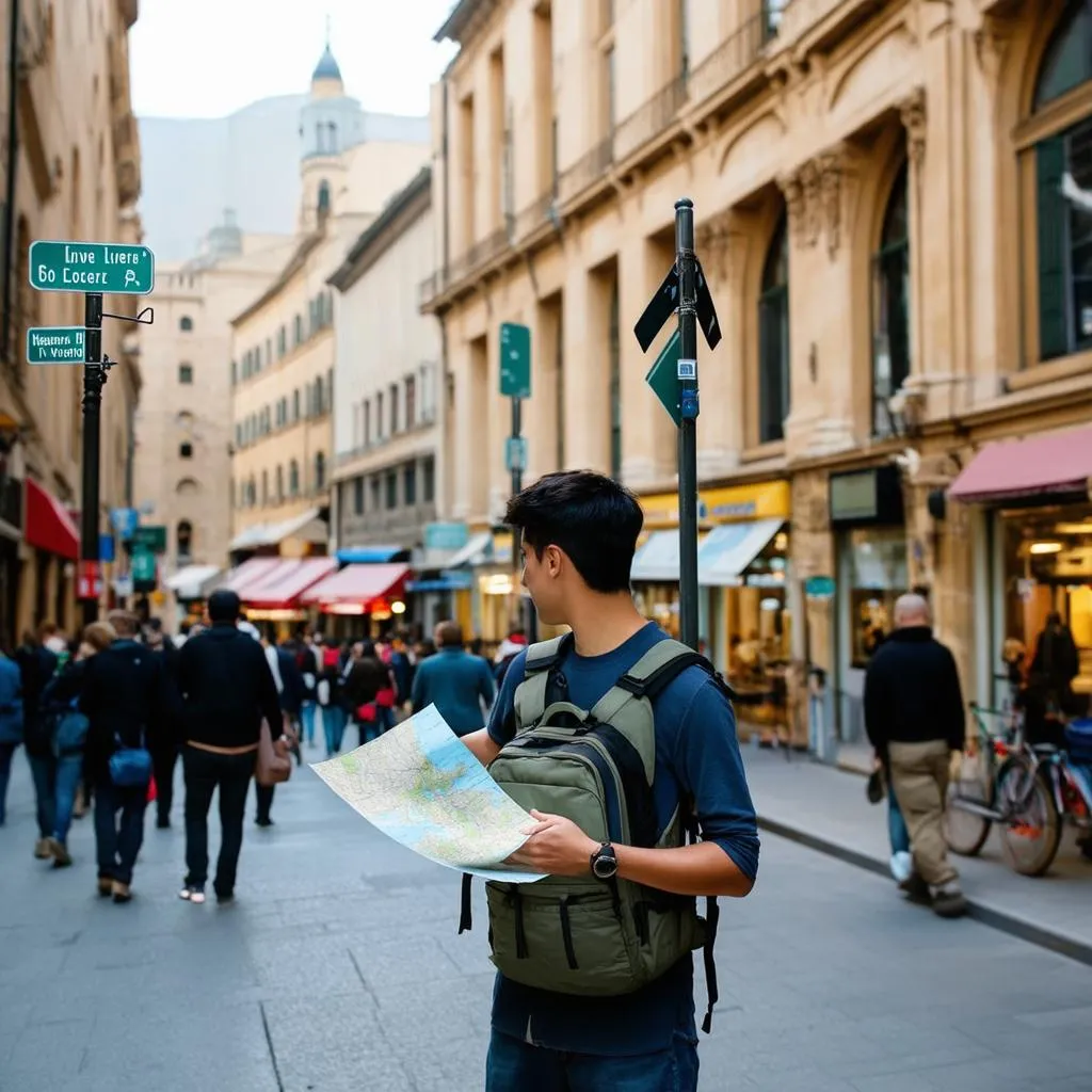 Backpacker exploring a new city