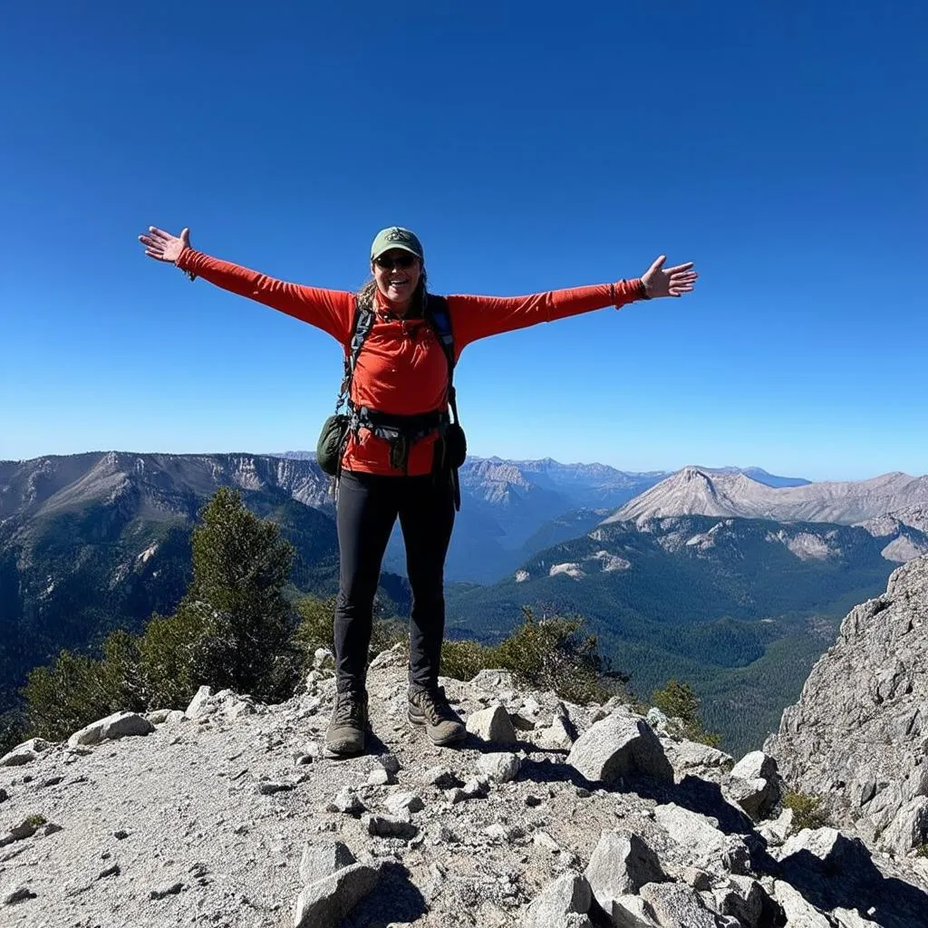 hiker celebrating on a mountain