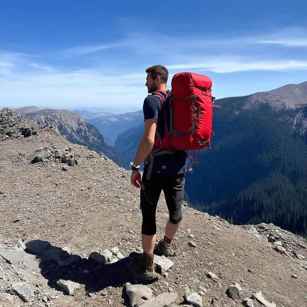 backpacker with red backpack