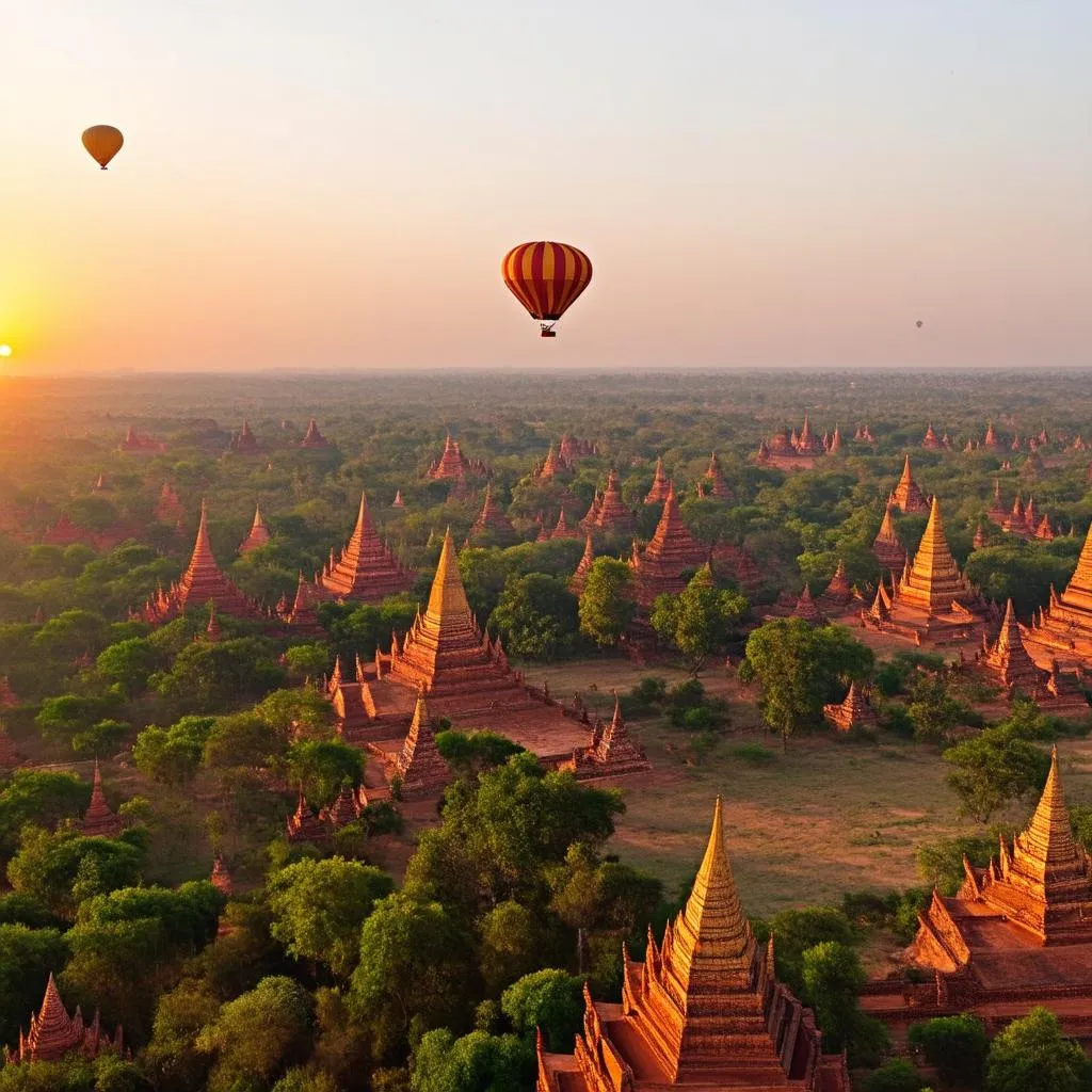 hot air balloon over bagan