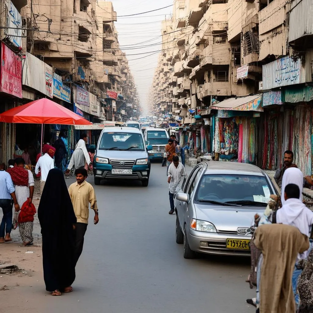 Bustling street in Baghdad