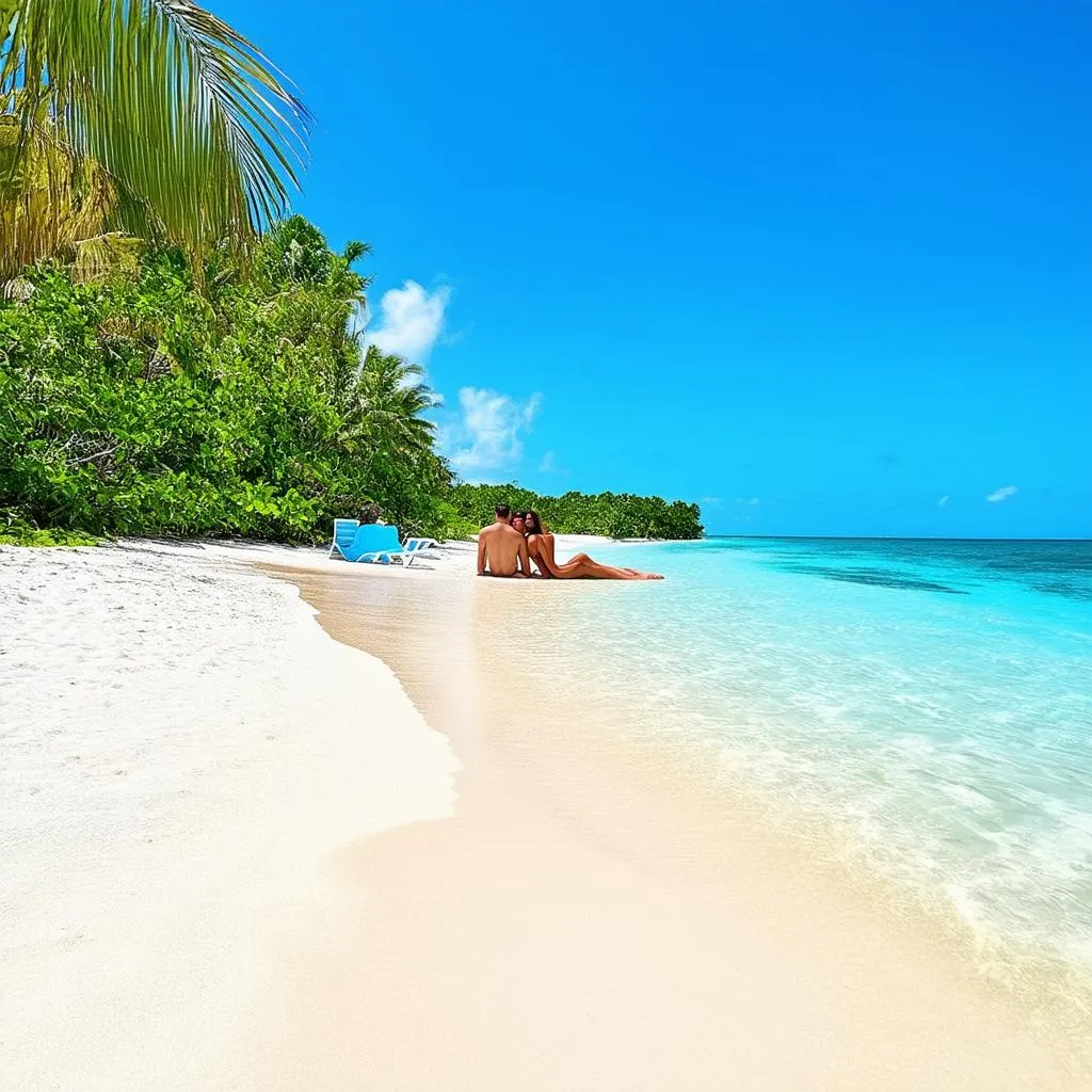 Couple Relaxing on a Secluded Beach in The Bahamas