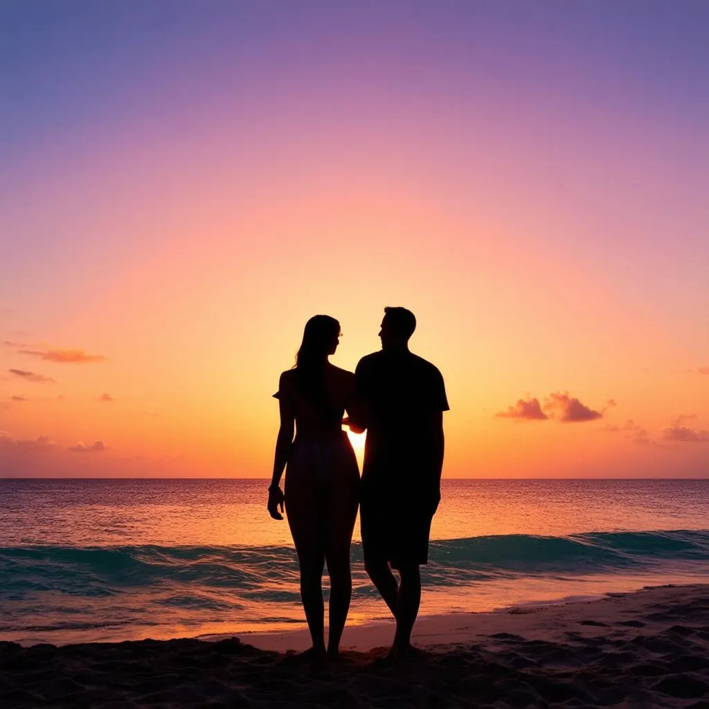 Couple watching sunset in the Bahamas 