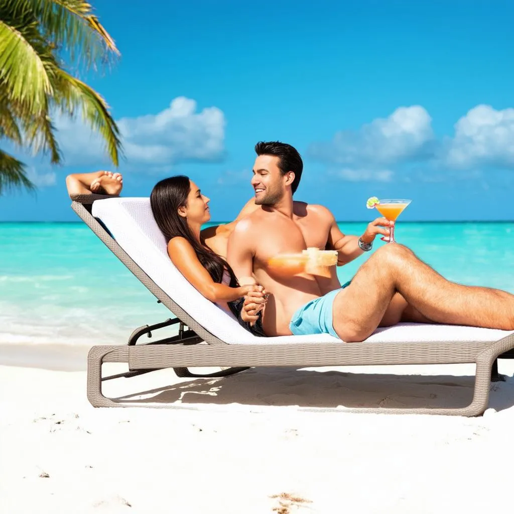 Couple relaxing on a beach in the Bahamas