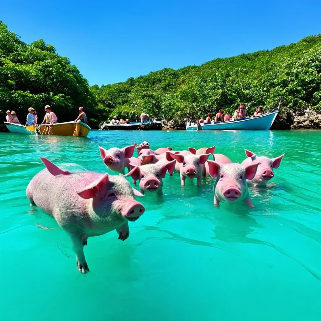 Swimming pigs in the Bahamas